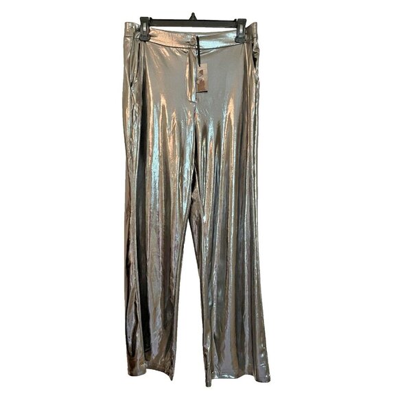New Sincerely Jules Pants Womens Large Lg Silver Shiny Party Soft Stretchy - Picture 1 of 9